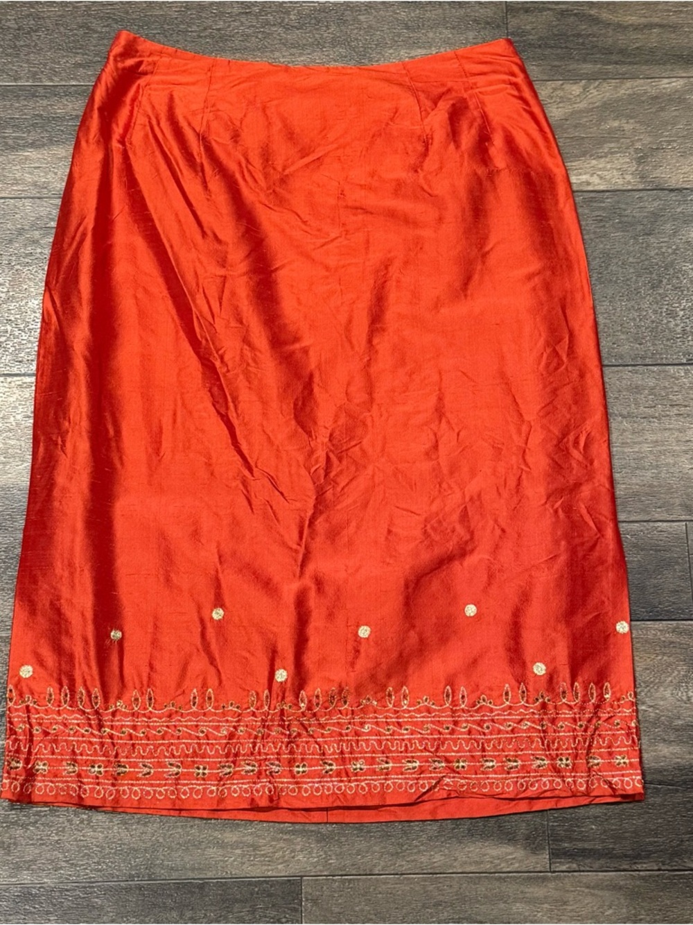 Embellished Orange Midi Skirt 100% silk